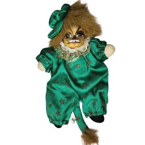 Vintage Green Cat Harlequin  CLOWN Collectible Doll Hand Painted FACE Circus (U)